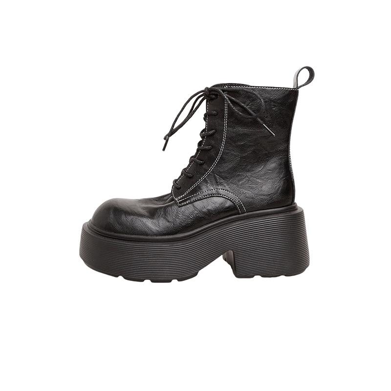 

~ Осень и зима новые вымытые усадка коровья кожа шнуровка толстый каблук локомотив уличные короткие ботинки женские ботинки Мартин 34