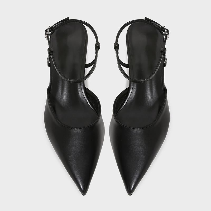 Fashion Fashion Wedge Heeled Sandals Women Sexy Pointed Toe Ankle Strap Buckle Mules High Heels Black Summer Designer Shoes for Women