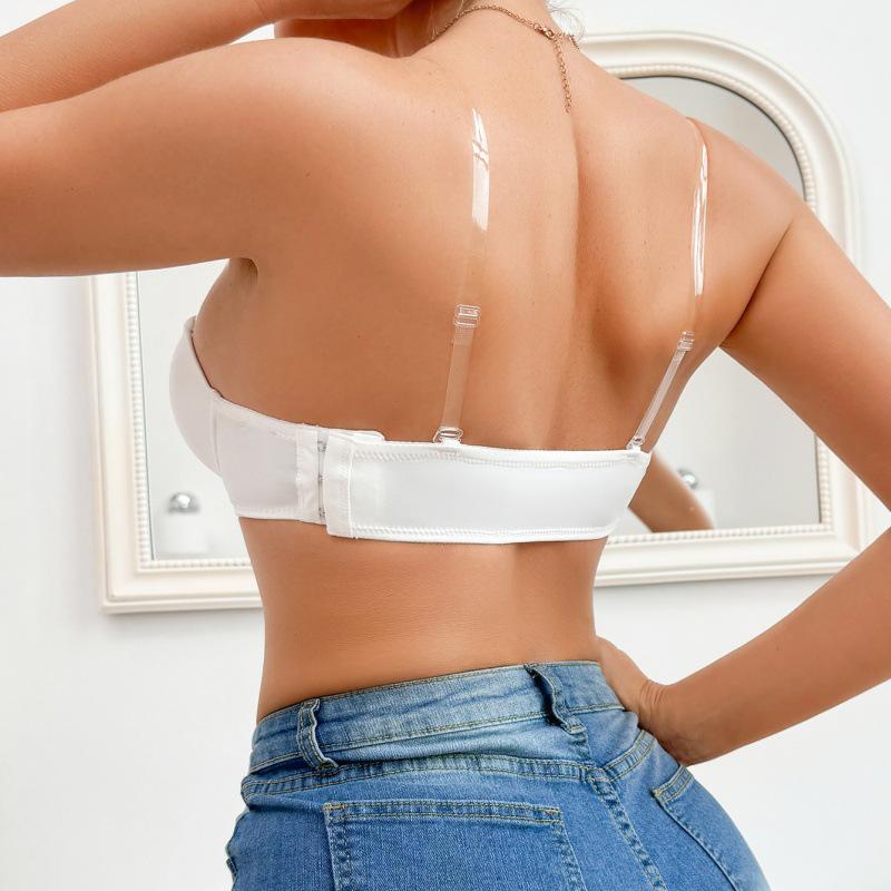 European & American Solid Color Bra with Detachable Transparent & Back Straps