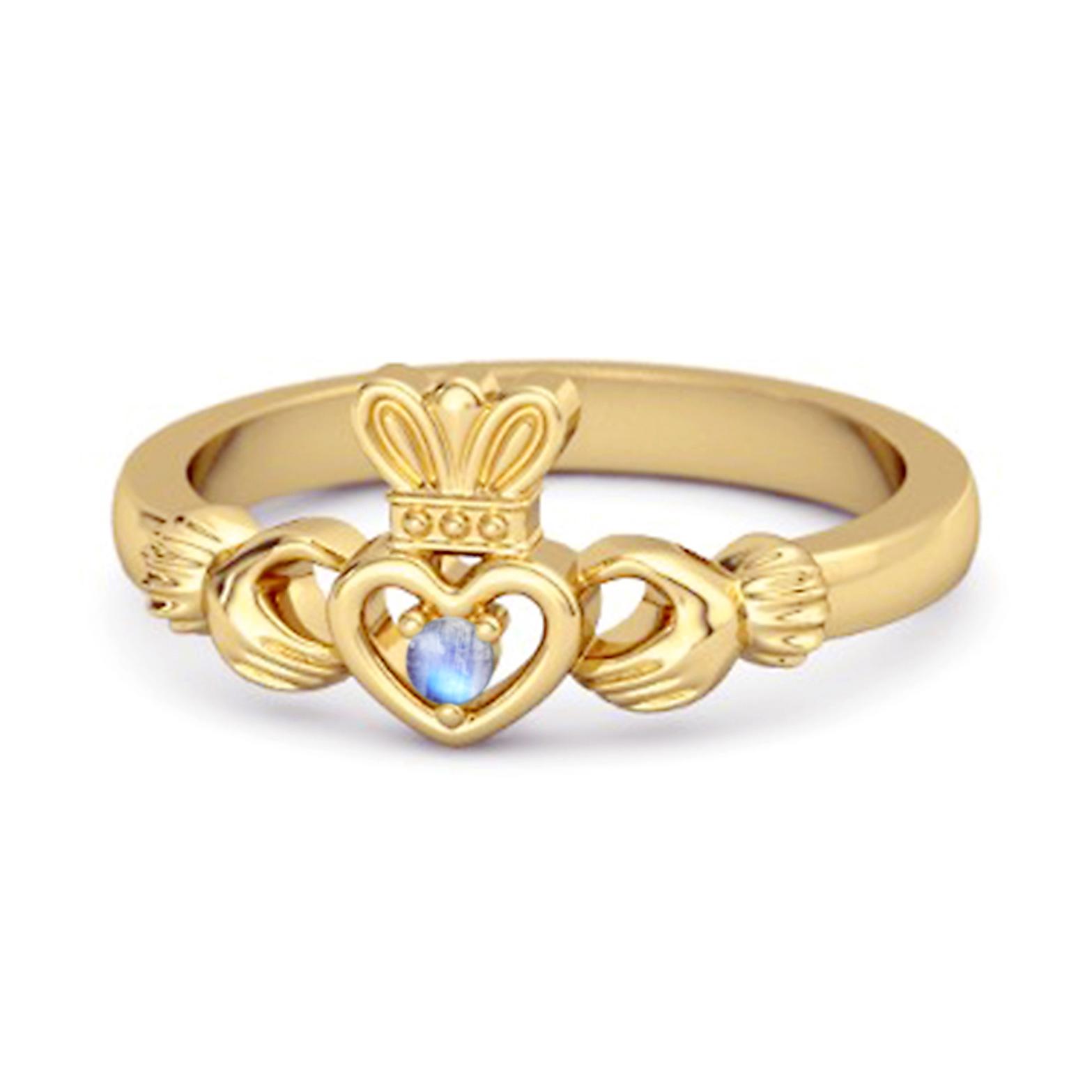 

Moonstone Claddagh Irish Heritage Symbol Ring - 925 Sterling Silver Gold Vermeil 12 жовтий/золотий