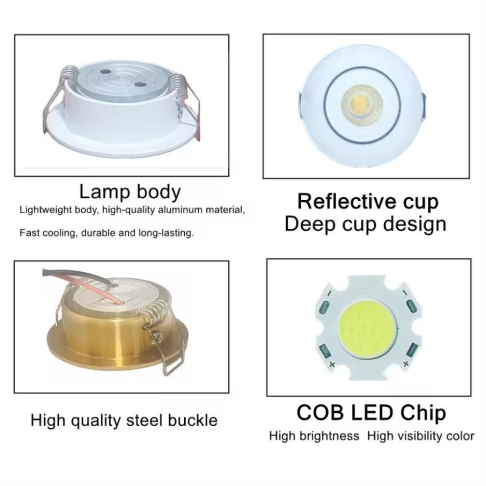 12V COB LED Downlights Mini Ceiling Light 3W Adjustable Drive Free Down Lights Showcase Cabinet Recessed Lighting White Body
