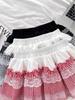 Petite Lace Patchwork Plaid Puff A-line Mini Skirt for Spring/Summer