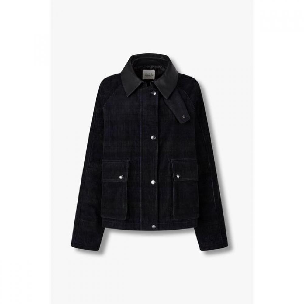 Studio Tomboy Color Sleeve Corduroy Zip Up Jumper  9175413983ct blacks/FREE