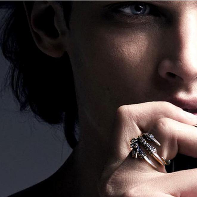 Antique Silver Eagle Dragon Claw Skull Ring: Men's Rock Jewelry for Halloween