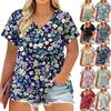 Women's Fashion Casual Printed  V-Neck Short Sleeve Large Size T-Shirt Top