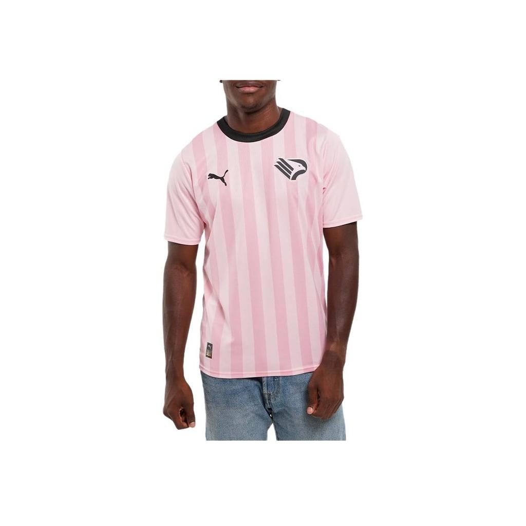 Puma Letter Print Design Casual Sports Round Neck Short Sleeve Football Shirt Men Tops Pink 774823-01