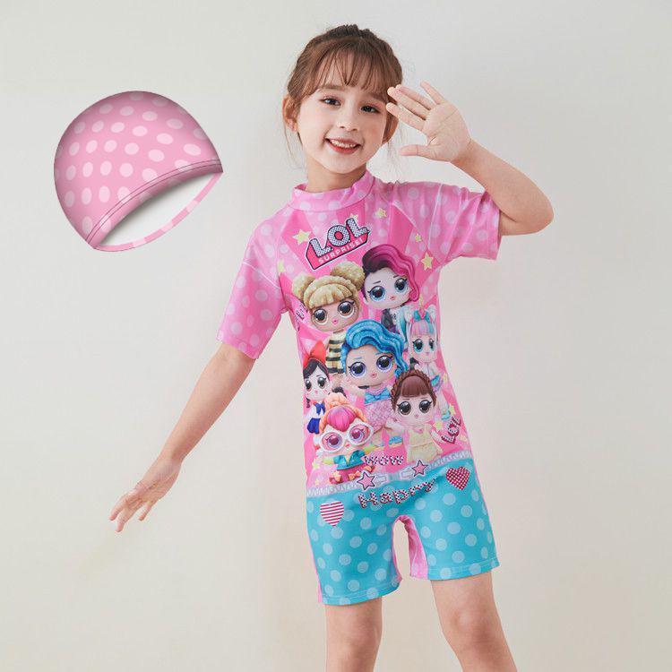 Girls' Surf Swimsuit Set with Cap