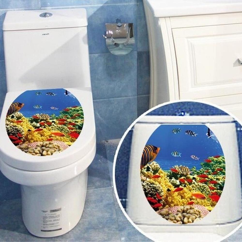 Autocollants de Toilette Imprimés en 3D Décalcomanie Décoration Murale Tabouret de Toilette Autocollant de Commode Décoration de Salle de Bain Pedestal WC Couvercle de Cuvette