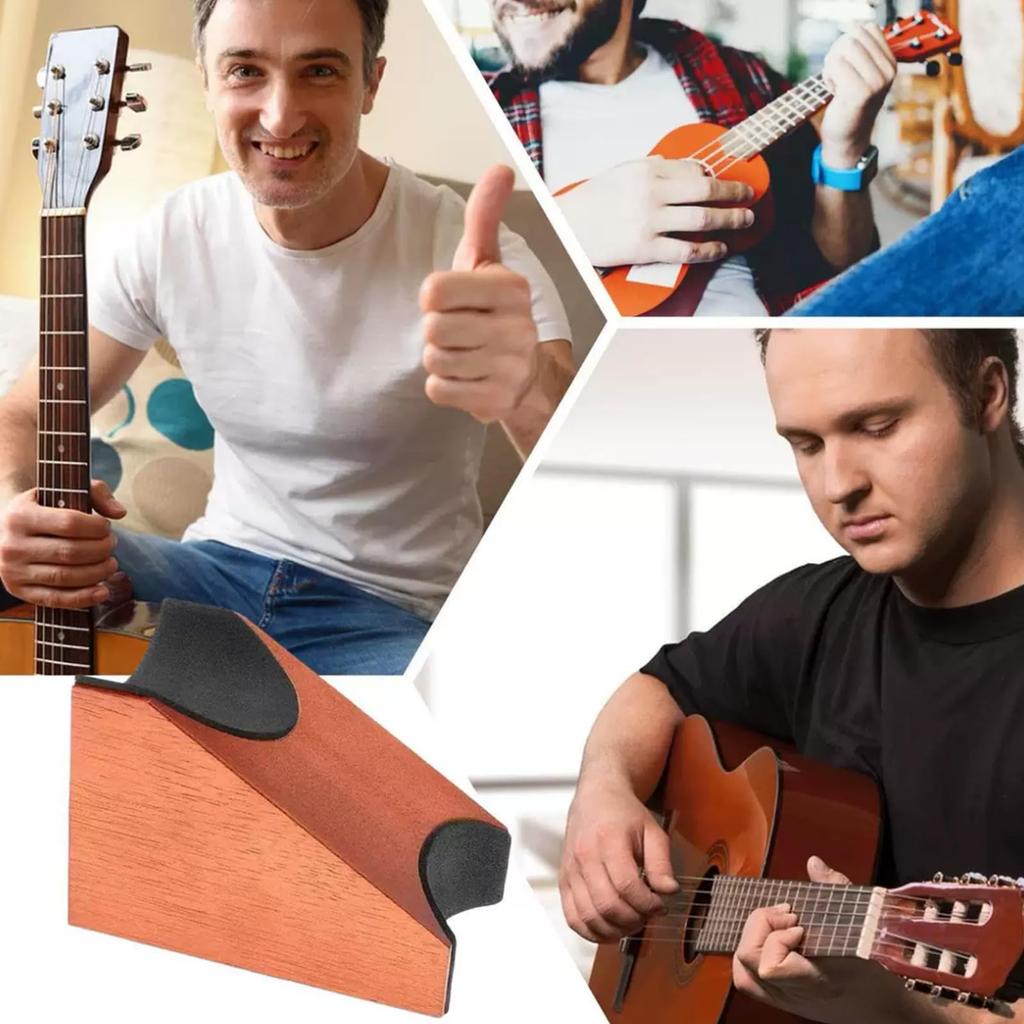 Wooden guitar neck rest with 2 heights and thick padding makes string changes and various maintenance tasks easier.