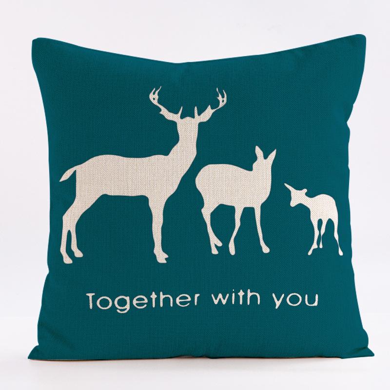 Christmas Blue Moose Throw Pillow Cover With Short Plush Print For Living Room Sofa Decoration Cushion Cover Pillow Covers