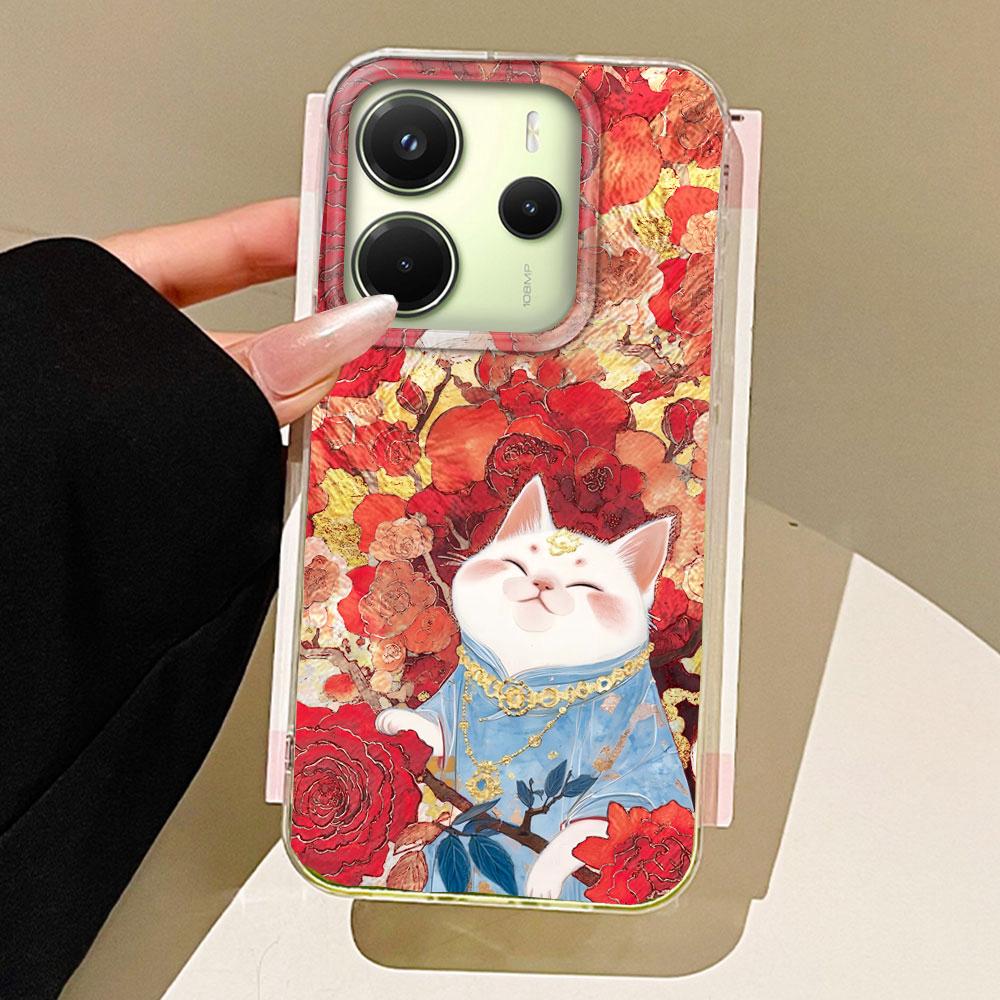 Korean White Cat Vortex Pattern Phone Case for Xiaomi Redmi Note 14 13 12 11 11S 10 10S Pro 9C 13C 14C A5 A3 A4 A3X 9C A1 Cover