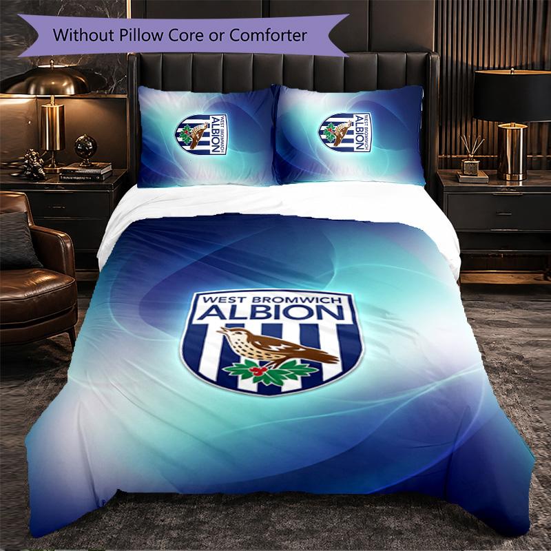West Bromwich Albion Football 3 Piece Bedding Set Soft Duvet Cover Set with Pillowcases Printed Bedroom Decor Set for Home
