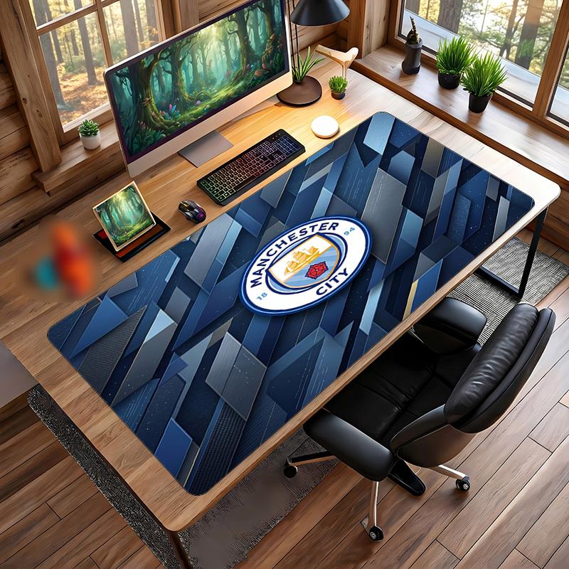 Manchester City Bedrucktes Großes Mauspads, Rutschfeste Weiche Gummi Gaming Schreibtischmatte für Büro Laptop Computer Dekor