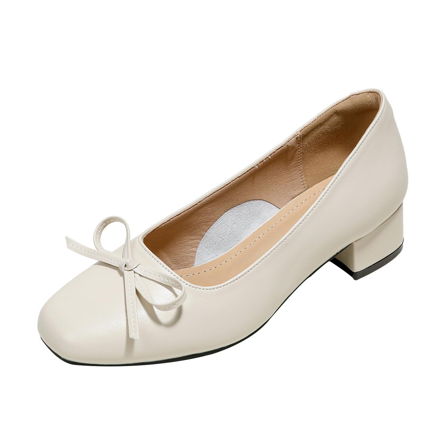 

Leather commuter thick heel low heel single shoes women s versatile soft leather comfortable not tired feet work shoes bow high heels 41
