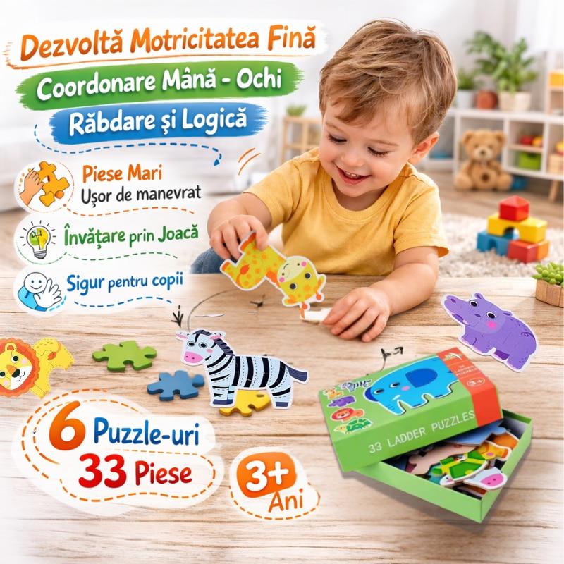 6-in-1 Animal Puzzle Set Thick Cardboard Large Pieces 3mm Sturdy Fine Motor Skills Animal Recognition Educational Toys for Kids 1-4 Years