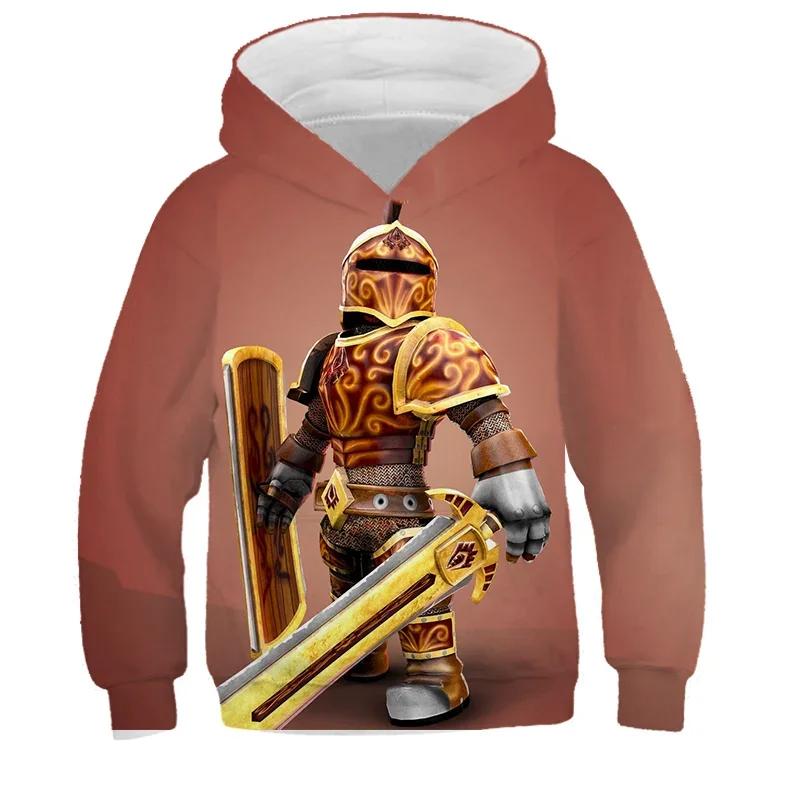 Wiosenne Dziecięce Dziewczęce Bluzki Ubrania Dziecięce 4-14 Lat MINISO Chłopięca Zabawna Gra Robloxing Bluza z Kapturem z Nadrukiem 3D Kreskówkowa z Długim Rękawem Dziecięca Bluza