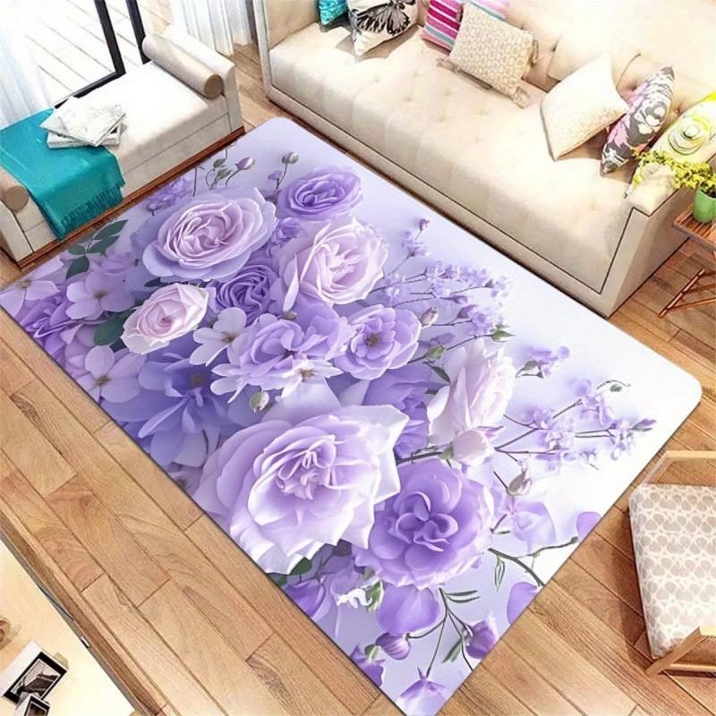 VIKAMA Fashionable Purple Floral Pattern Rug Soft And Comfortable Floor Mat Living Room, Bedroom And Bathroom Rug Home Decor