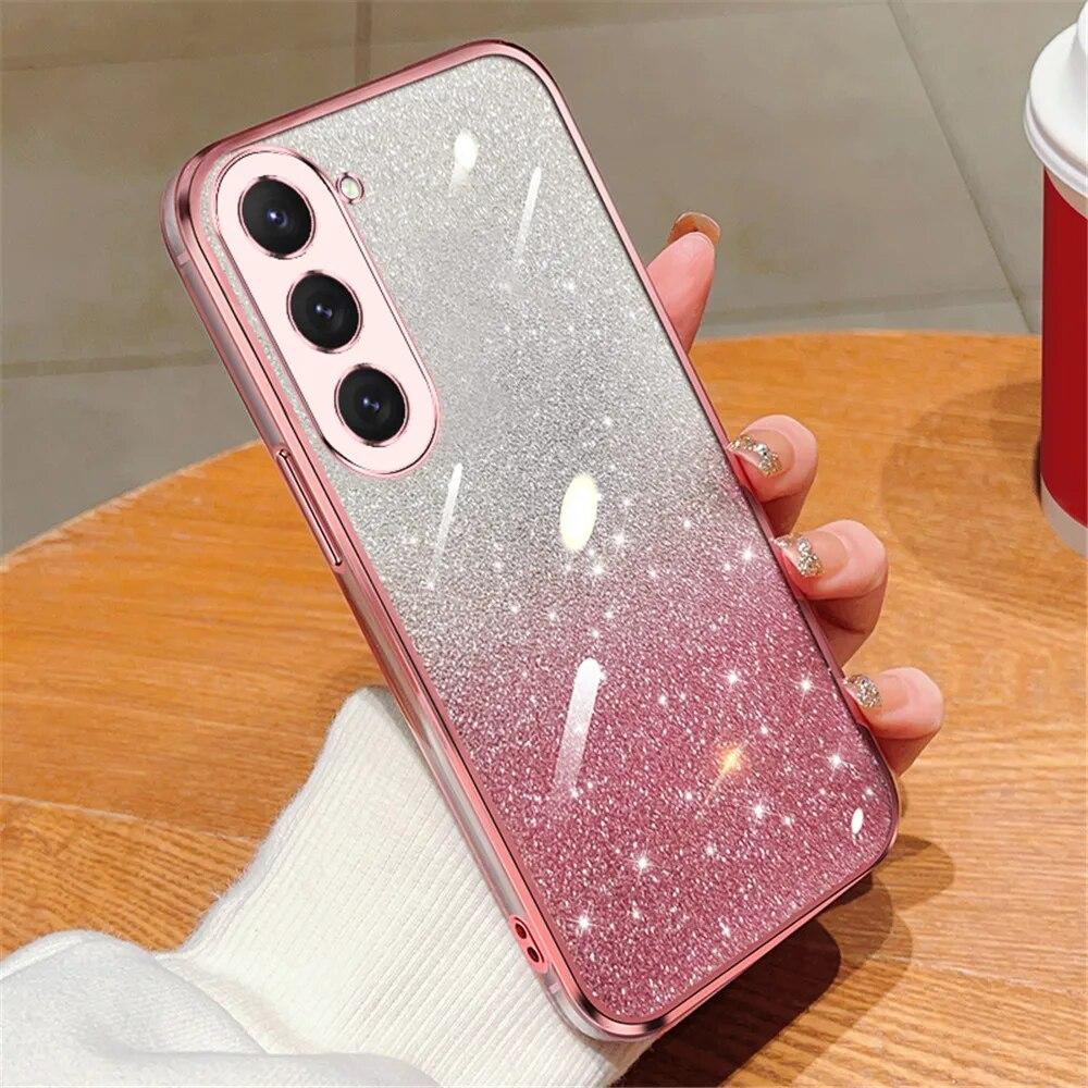 Gradient Glitter Plating Clear Phone Case for Samsung Galaxy S23 FE S24 Ultra S22 S23 S21 S20 S10 Plus Note 20 Ultra Soft Cover