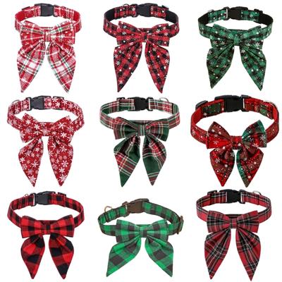 Adjustable Cat Collar Christmas Theme Dog Bowtie Collar Festive Pet Breakaway Neck Collar Pet Bowtie Festival Supplies