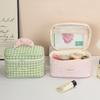 1pc Cute Color Contrast Check Delicate Bucket Makeup Bag for Ladies Outdoor Travel