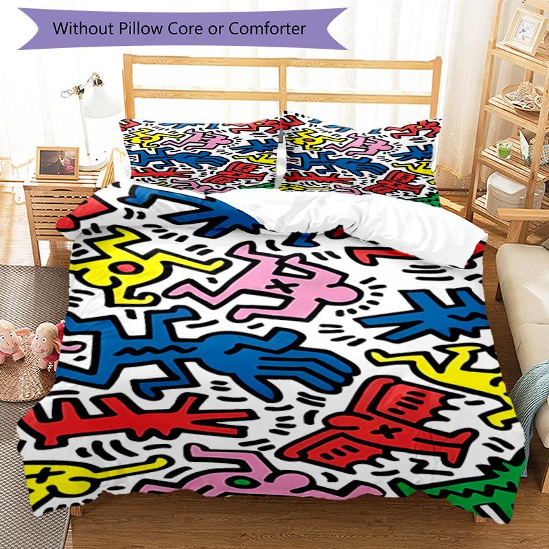3pcs Keith Haring Ascending1 Pattern Bedding Set Duvet Cover Set Includes Duvet Cover &pillowcases, Perfect All Season Bedroom Decoration & Gift