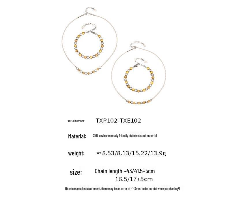 European & American Fashion Star Zirconium Necklace & Bracelet Set - Color-block Stainless Steel Jewelry