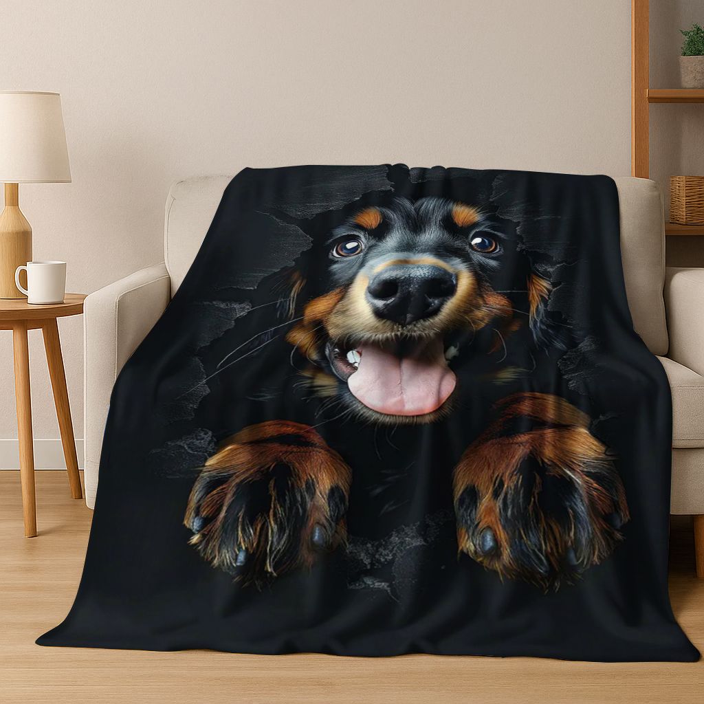 3D Illusion durchbrechende Wand Hund Welpe Niedliche Flanelldecke, Gemütliche Weiche Überwurfdecke für Zuhause Schlafzimmer Bett Sofa Picknick Abdeckung Geschenk Kind