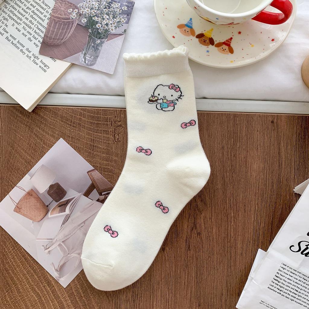 Spring Popular Cute Cartoon Kt Cat Fashion Versatile Age-Reducing Loose Socks Mid-Tube Socks