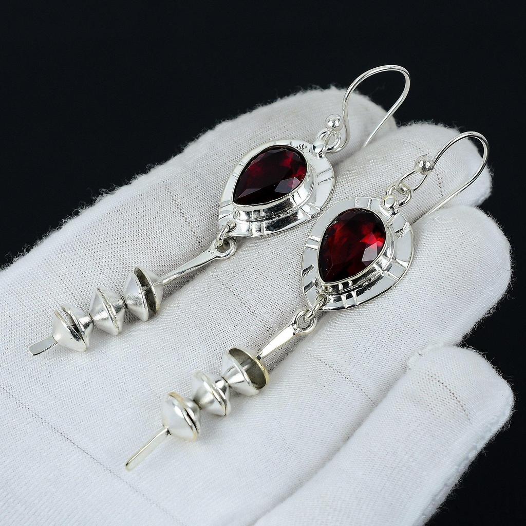 Red Garnet Gemstone Earring, Garnet Silver Earring, Pear Gemstone Earring, 925 Sterling Silver Earring, Gemstone Earring, Meditation Earring