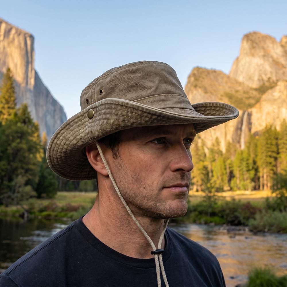 Washed Cotton Outdoor Fishing Hat for Men's Breathable Sunshade Wide Brim Sun Hat Foldable Outdoor Fishing Hiking Fishing Caps