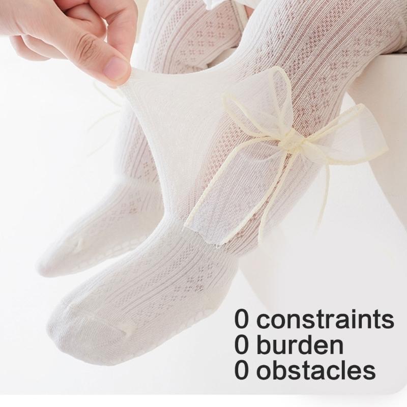 Kids Lace Pattern Over Knee Stockings Soft Combed Cotton Summer Thin Style Beige Color For Daily Wear