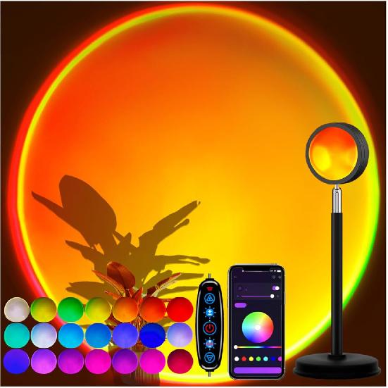 Sunset Lamp Projector with APP Control - 21 Color Changing LED Sunset Light, 180° Adjustable for Photography, Bedroom Decor, Party, Wedding, Mood