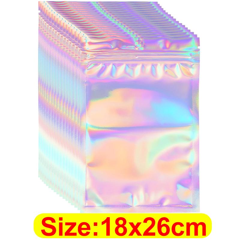 50/10pcs Iridescent Self-Sealing Bags Plastic Laser Clear Storage Bag Makeup Jewelry Gift Zipper Bags Candy Packaging Pouches