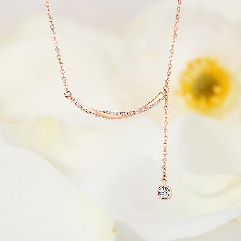 2024 S925 Sterling Silver Smile Tassel Necklace - High-End Clavicle Chain Gift for Girls S925 Silver розового золота
