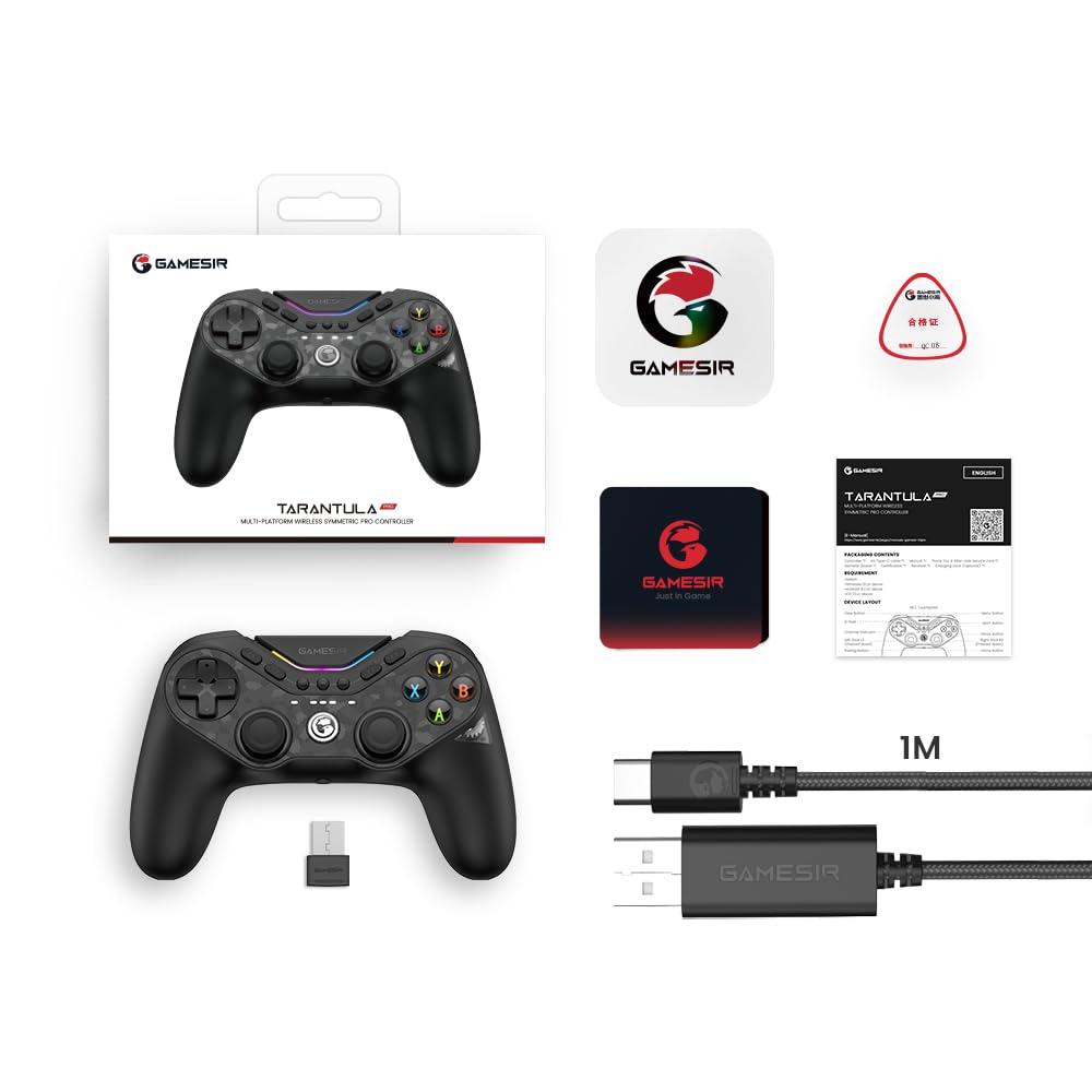 Bezdrátový gamepad GameSir Tarantula Pro s TMR 9 mapovatelnými Hallovými efekty RGB Kompatibilní s a Android Joystick, Tlačítka, Spouště, Osvětlení, Switch,