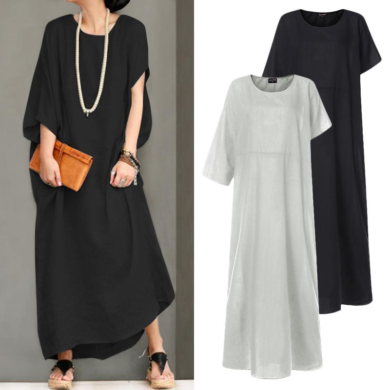 Women/'s Summer Casual Short Sleeve Round Neck Caftan Baggy Long Maxi Shirt Dress