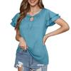 Women's V-Neck T-Shirt with Double Layer Sleeves and Tie Front, Casual Summer Blouse for Women, Loose Fit Short Sleeve Top