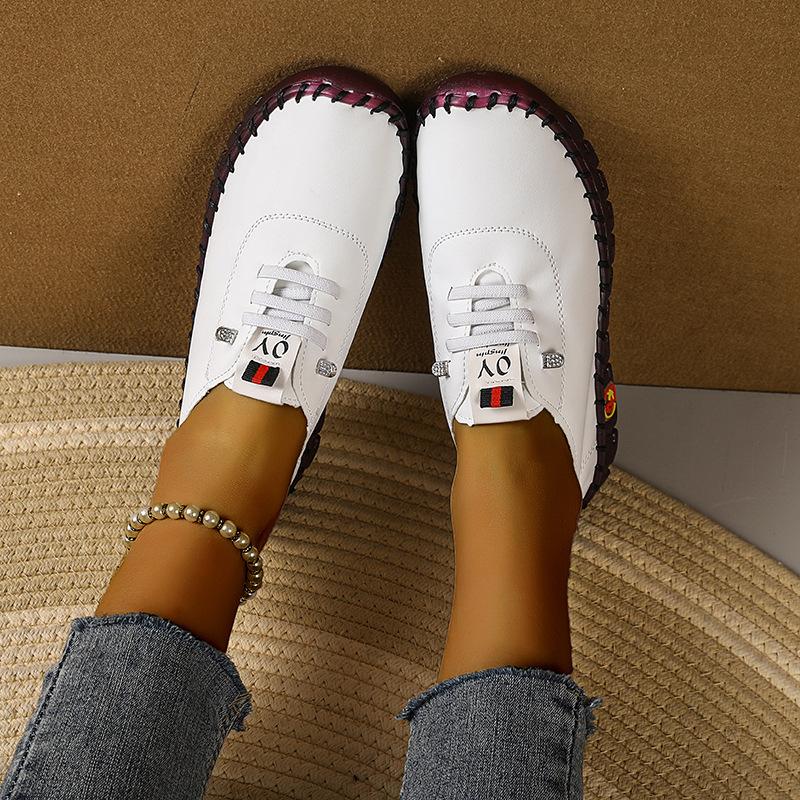 Chaussures à semelles souples, chaussures décontractées à lacets cousues à la main pour femmes, grande taille