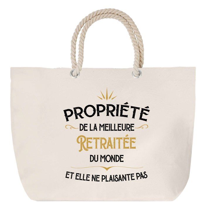 Rope Handle Beach Bag Property of the Best Retiree Tote Bag Gift Woman Colleague Humor Retr | Large Transport Bag &; Sport