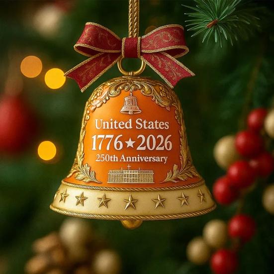 United States 250th Anniversary Bell Ornament Commemorative Patriotic Christmas Tree Metal Bell Hanging Decoration Holiday Party Pendant