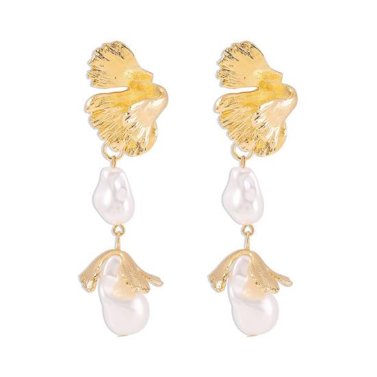 

1 пара женских нерегулярных висячих серег золотого цвета с листьями, серьги-подвески с имитацией жемчуга, вечерние, банкетные, ювелирные аксессуары, аксессуары ко дню Святого Валентина золотистый