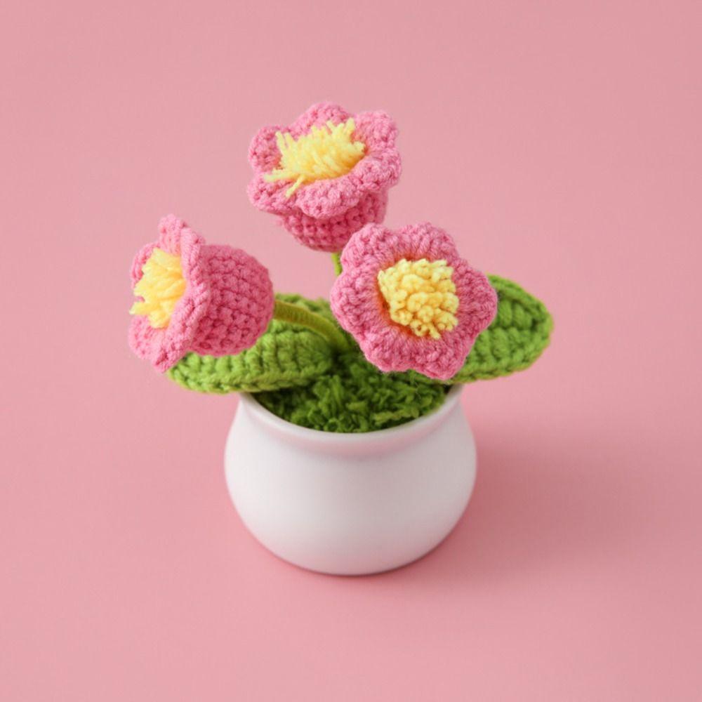 Finished Orchid Flower Crochet Flowers Pots Handmade Woven Flower Potted  Home Desktop Decor