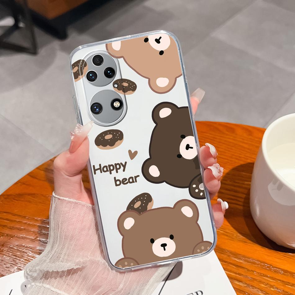 For Huawei P50 Pro P50E Phone Case Lucky Flowers Patterns Transparent Protective Funda For Huawei P 50 Soft TPU Silicone Bumper