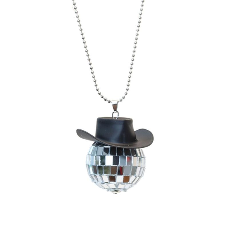 Pălărie roz de cowgirl cowboy, farmec pentru mașină, oglindă retrovizoare agățată, minge de discotecă, breloc decorativ, accesorii occidentale, geantă, decor mașină