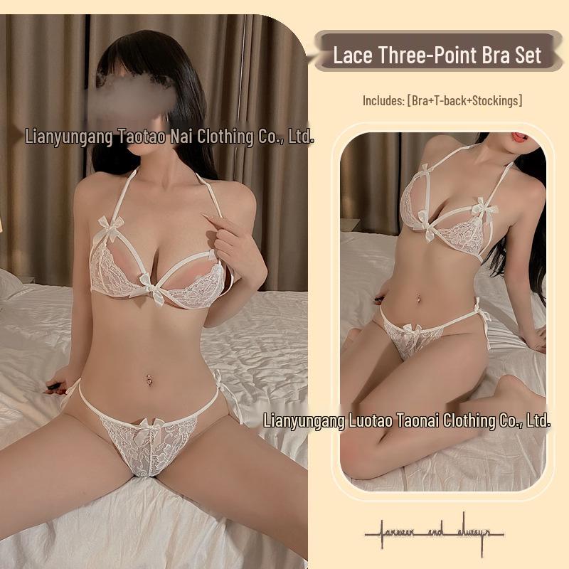Elegant Lace Push-Up Bra & Thong Set with Garter - Japanese Inspired Sexy Lingerie