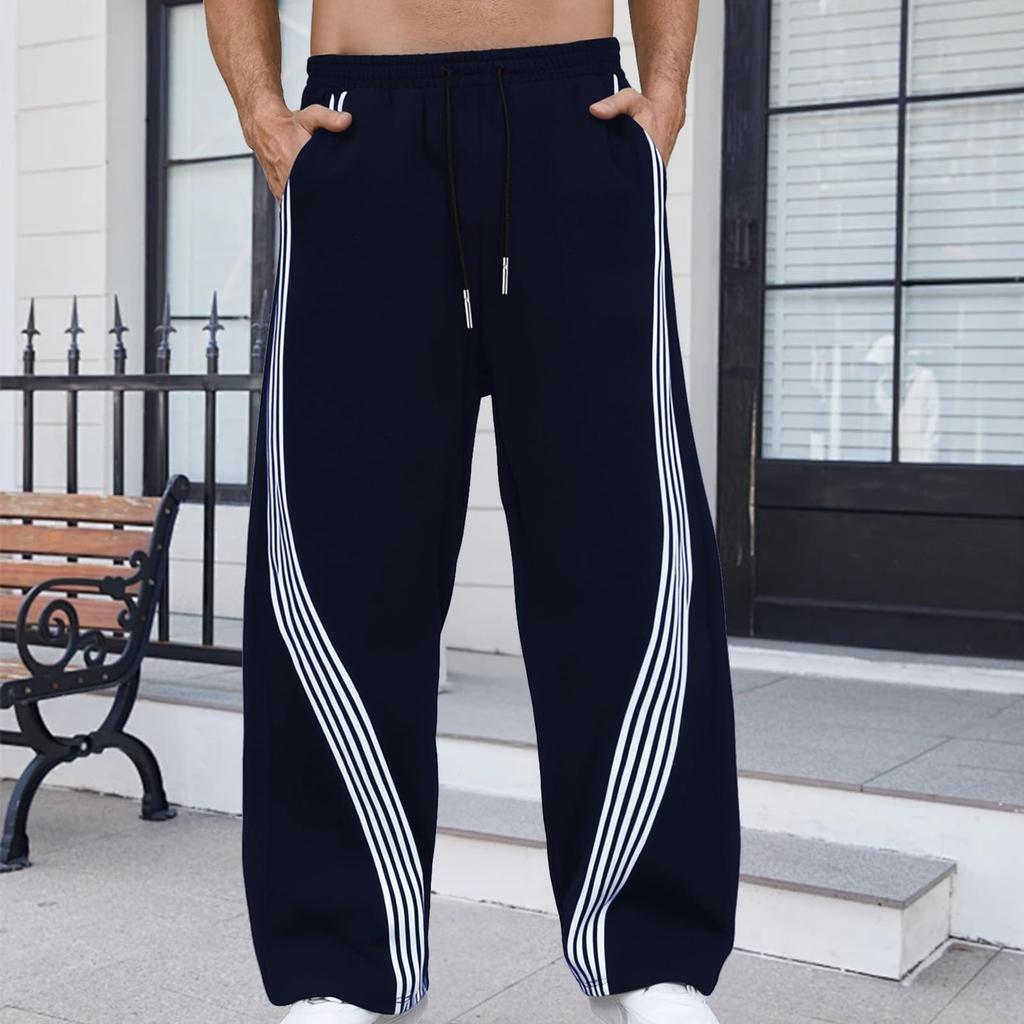 Herre Joggebukser med løkker, Fargeblokkerte linjer, Casual bukser, Herre Løse bukser