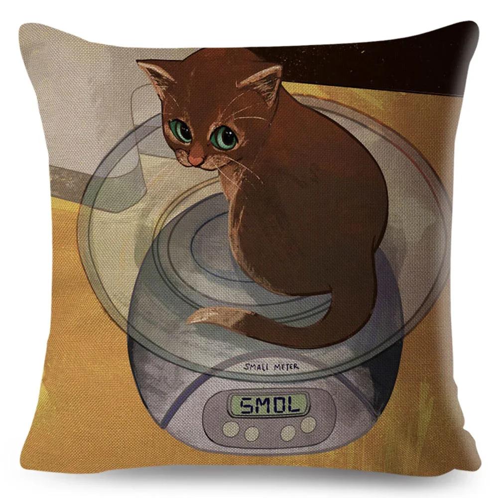 Olejomalba Roztomilá Kočka Povlak na Polštář Dekor Barevný Kreslený Domácí Zvíře Povlak na Polštář Polyesterový Povlak na Polštář na Pohovku Dětský Pokoj