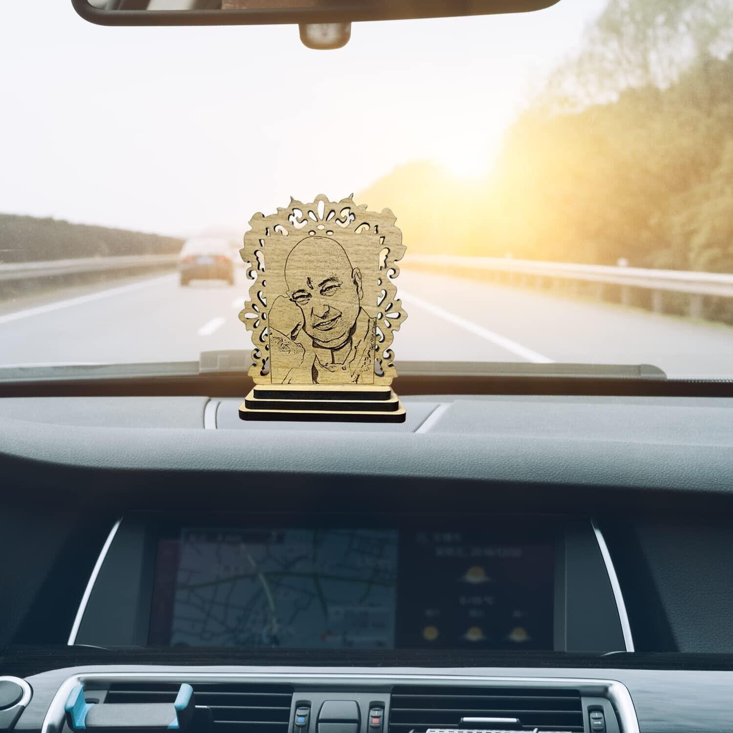 @ Guru Ji Engraved On Wooden Car Dashboard