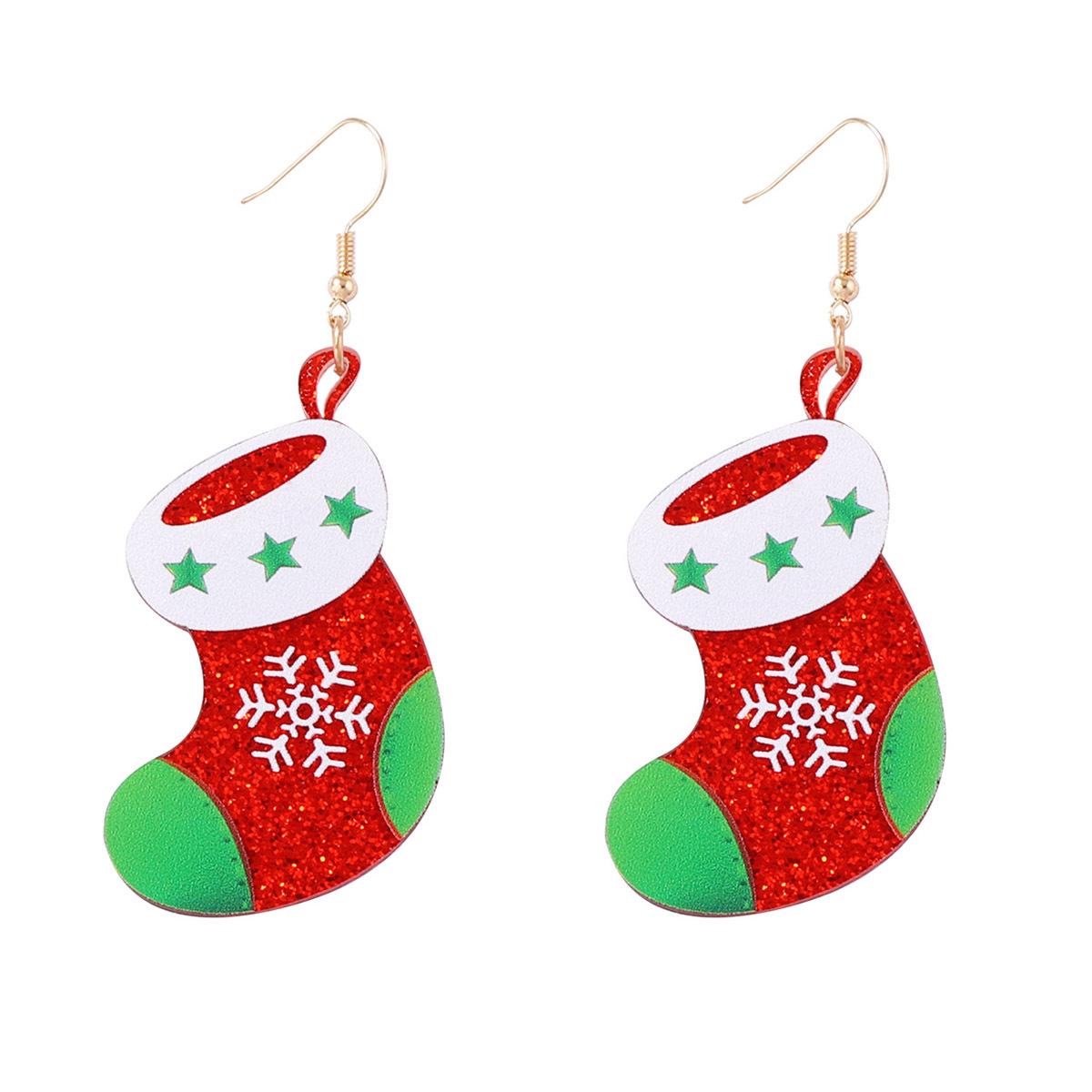 

Christmas simple, fashionable and cute cartoon acrylic colorful Christmas sock ear hooks, holiday gift earrings