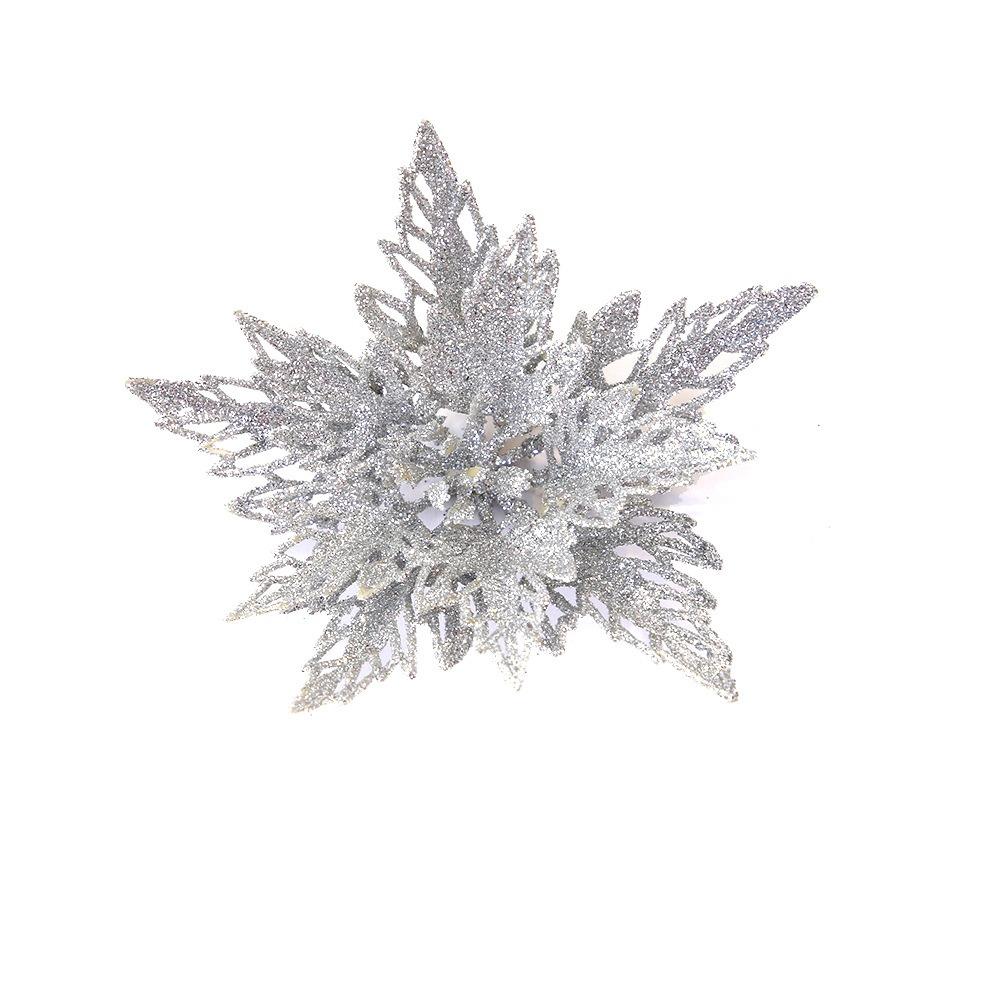 

13cm Christmas Glitter Flower Head Simulation Sequins Artificial Poinsettia Flower Realistic Handmade Christmas Tree Decorations